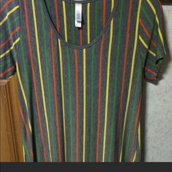 LuLaRoe Womens SmTop With Stripes In Green, Yellow & Red With A Grey Background - Picture 2 of 5